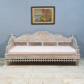 Mughal Garden Hand Carved Balinese Daybed Whitewash 210X95X90 cm
